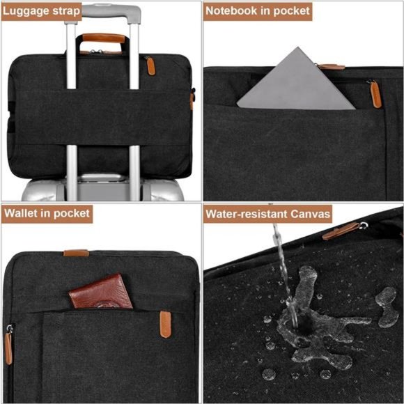 Men's Laptop Messenger Bag, 17-17.3 Inch Water Resistant Canvas (Dark Grey) - Picture 3 of 6